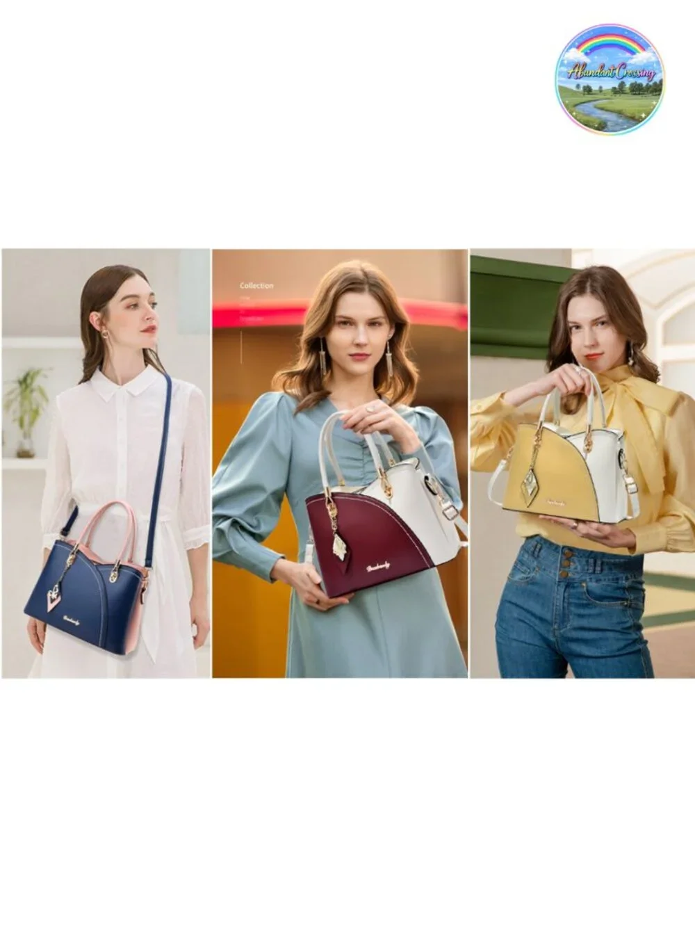 Women's Satchel Handbag - Faux Leather Tote with Gold Tone Hardware, 6 Pockets